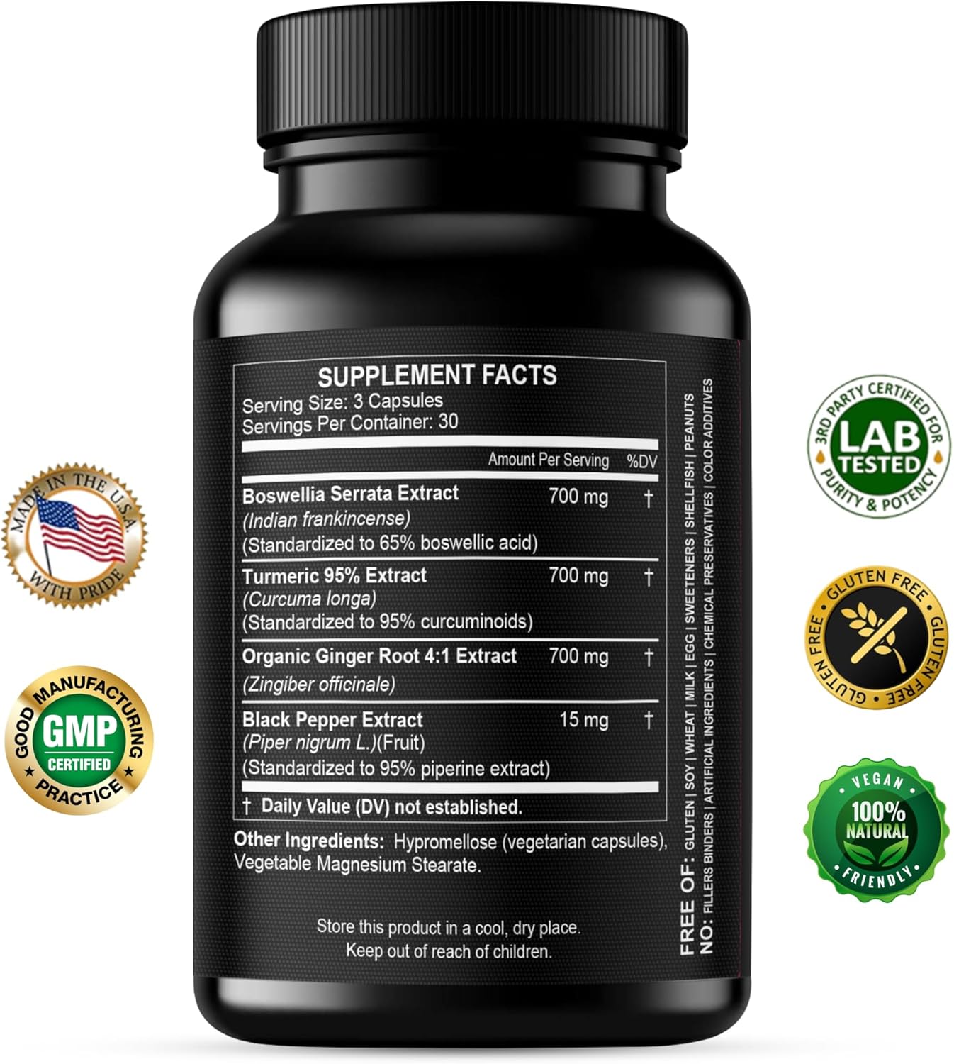Boswellia Curcumin Ginger Extracts Supplement – Strong 95% Curcuminoids Natural Support Pills for Mobility & Flexibility – Extra Strength Boswelia with Turmeric Curcumin Organic Ginger Supplement