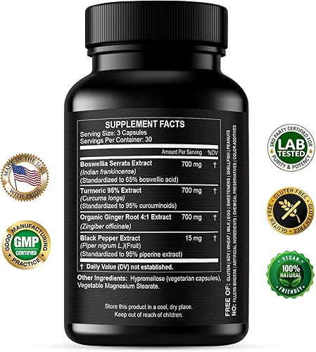 Miniatura 2 de Boswellia - Suplemento de extractos de jengibre de curcumina – Fuerte 95% curcuminoides píldoras de apoyo natural para movilidad y flexibilidad –