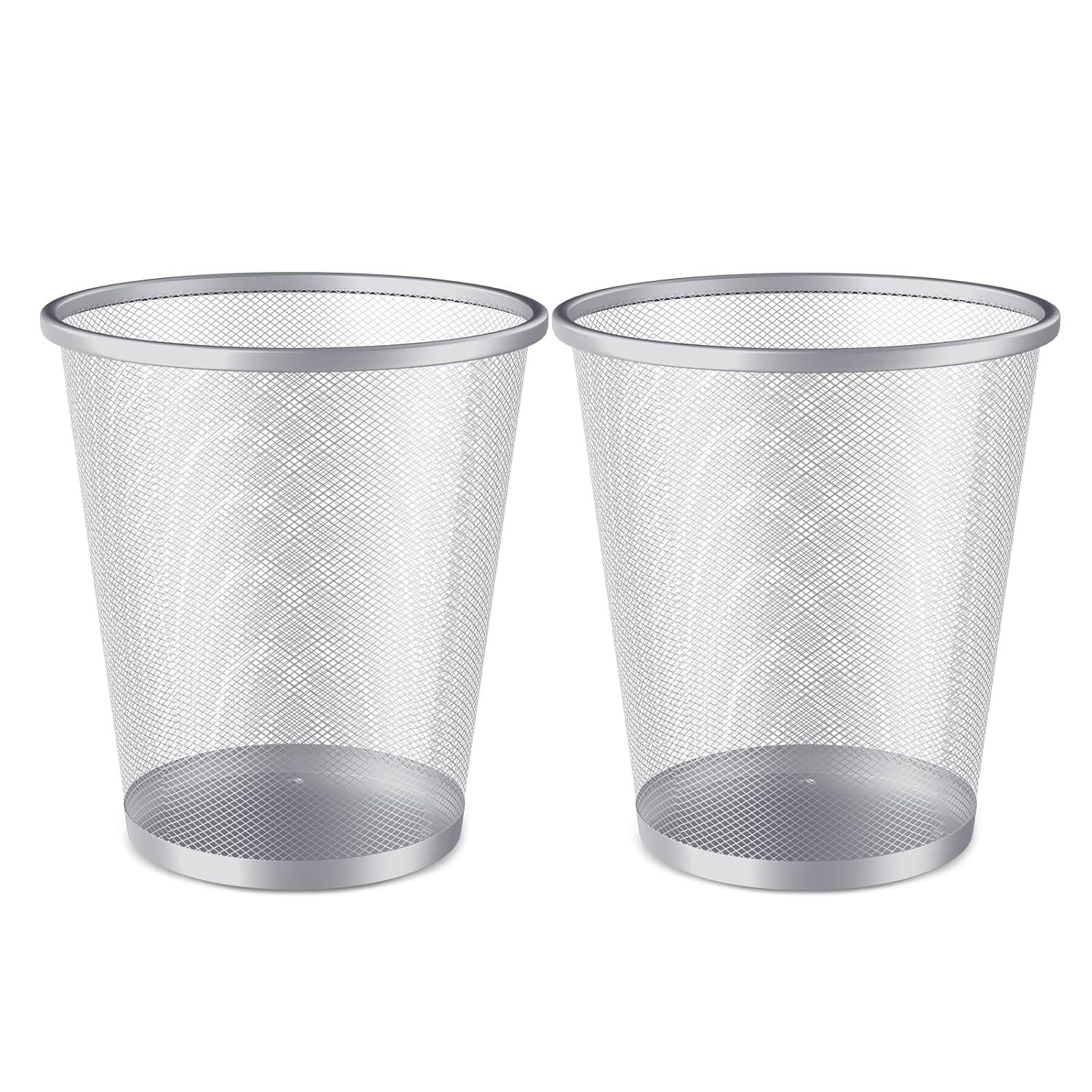 MoNiBloom 3-Gallon Mesh Trash Can for Office Small Metal Wire Garbage Bin Wastebasket for Home Bedroom Under Desk Dorm Room Lightweight Open-Top Waste Paper Basket Recyling Container (Silver, 2-Pack)