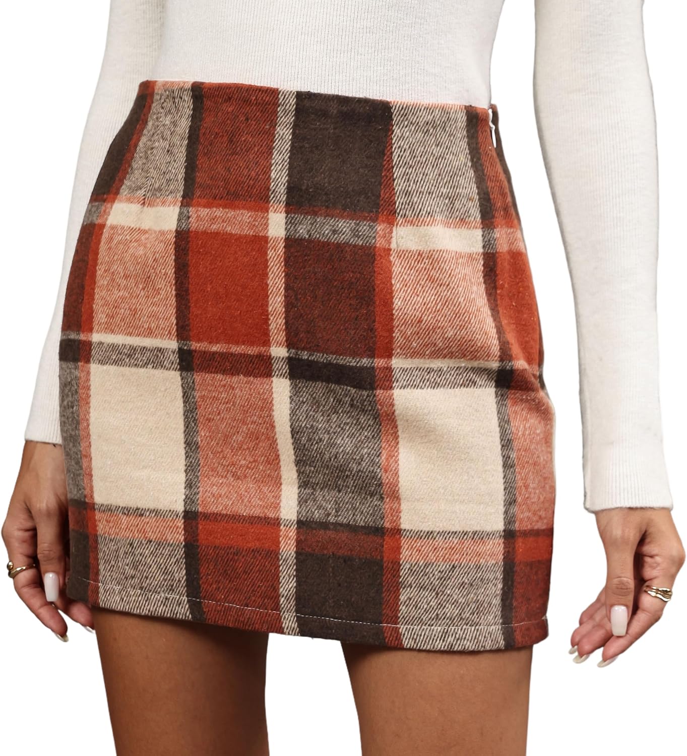 Dookttker Womens Plaid Flannel Skirt High Waist Bodycon Wool Mini Skirts with Side Hidden Zipper Fall Winter Outfits