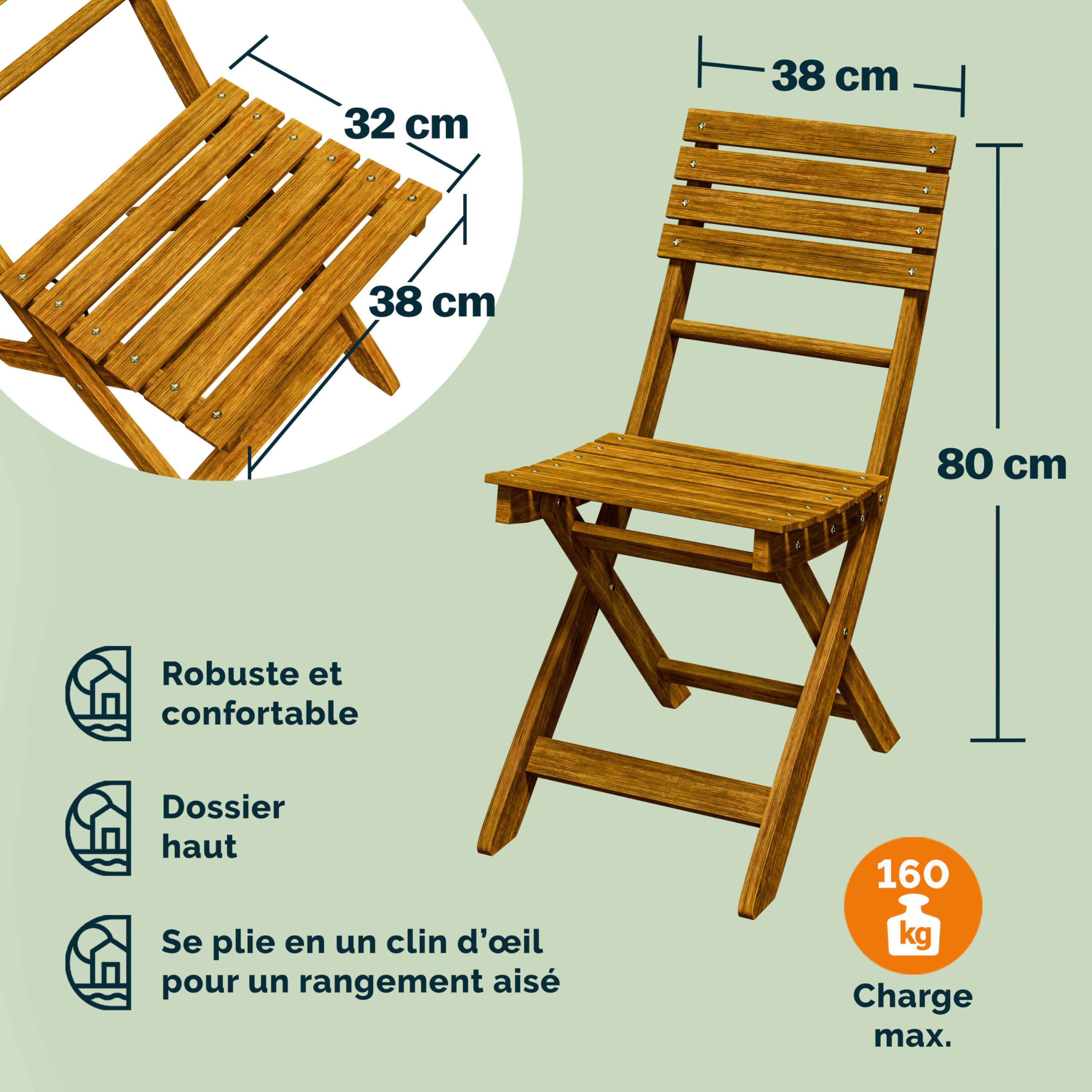 Casaria® Set de Balcon 2 Personnes 3pcs en Bois d'acacia FSC® 94x61x117cm 1 Table 2 chaises unité de Rangement extérieur