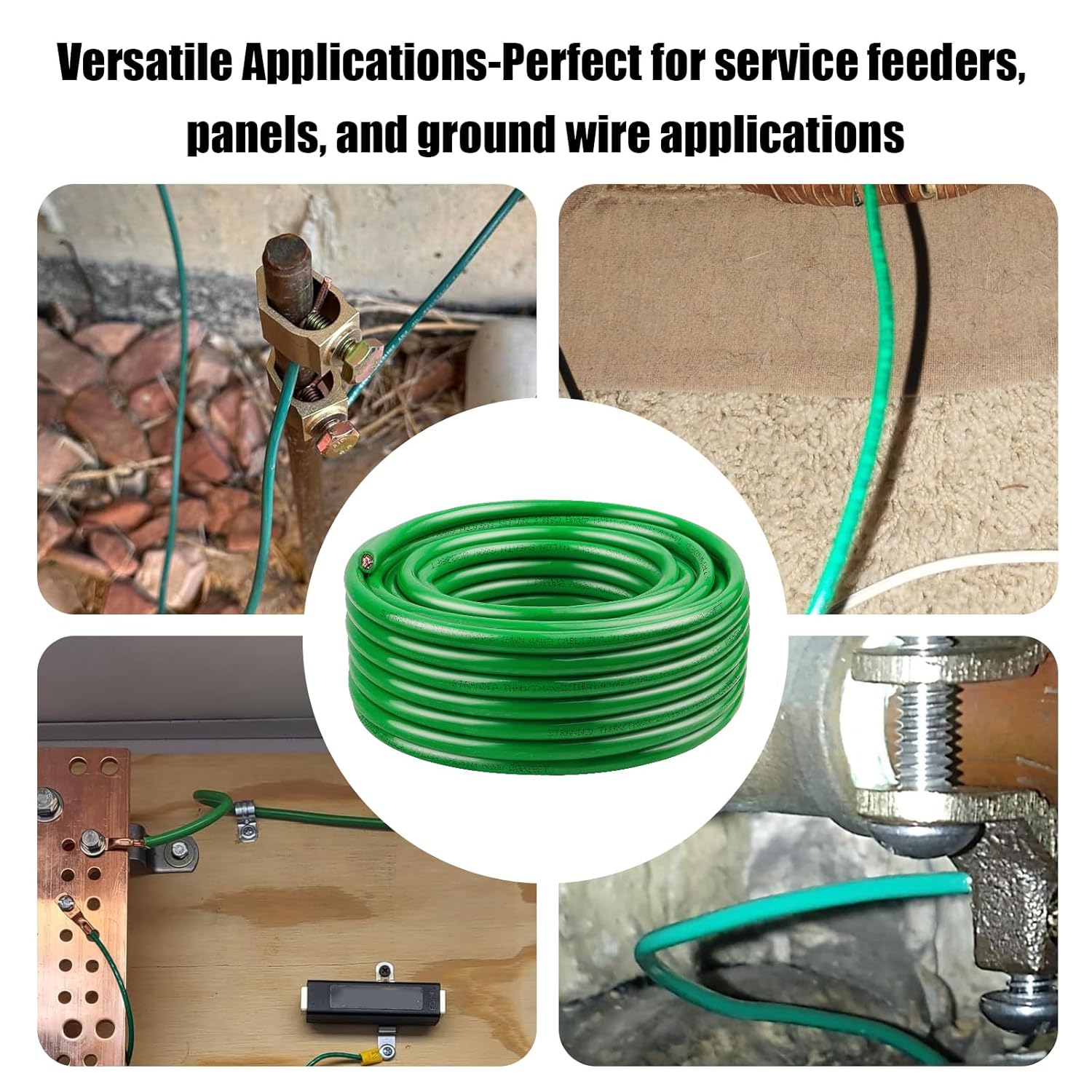 4 AWG THHN Stranded Bare Copper Wire 10FT Green Grounding Wire, Electrical Wire, 600V Rated Building Wire, Ideal for Panel Wiring, Grounding, Lighting Circuits, Control Systems
