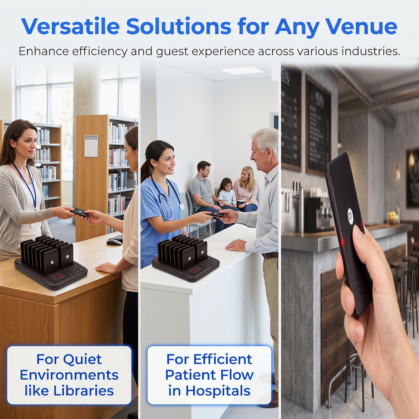 Sistema di Chiamata Wireless per Ristoranti, Cercapersone 3 in 1 con Cicalino, Luce, Vibrazione E Suono per Una Gestione Efficiente delle Code E Un Servizio Clienti Ottimale. White 1-10