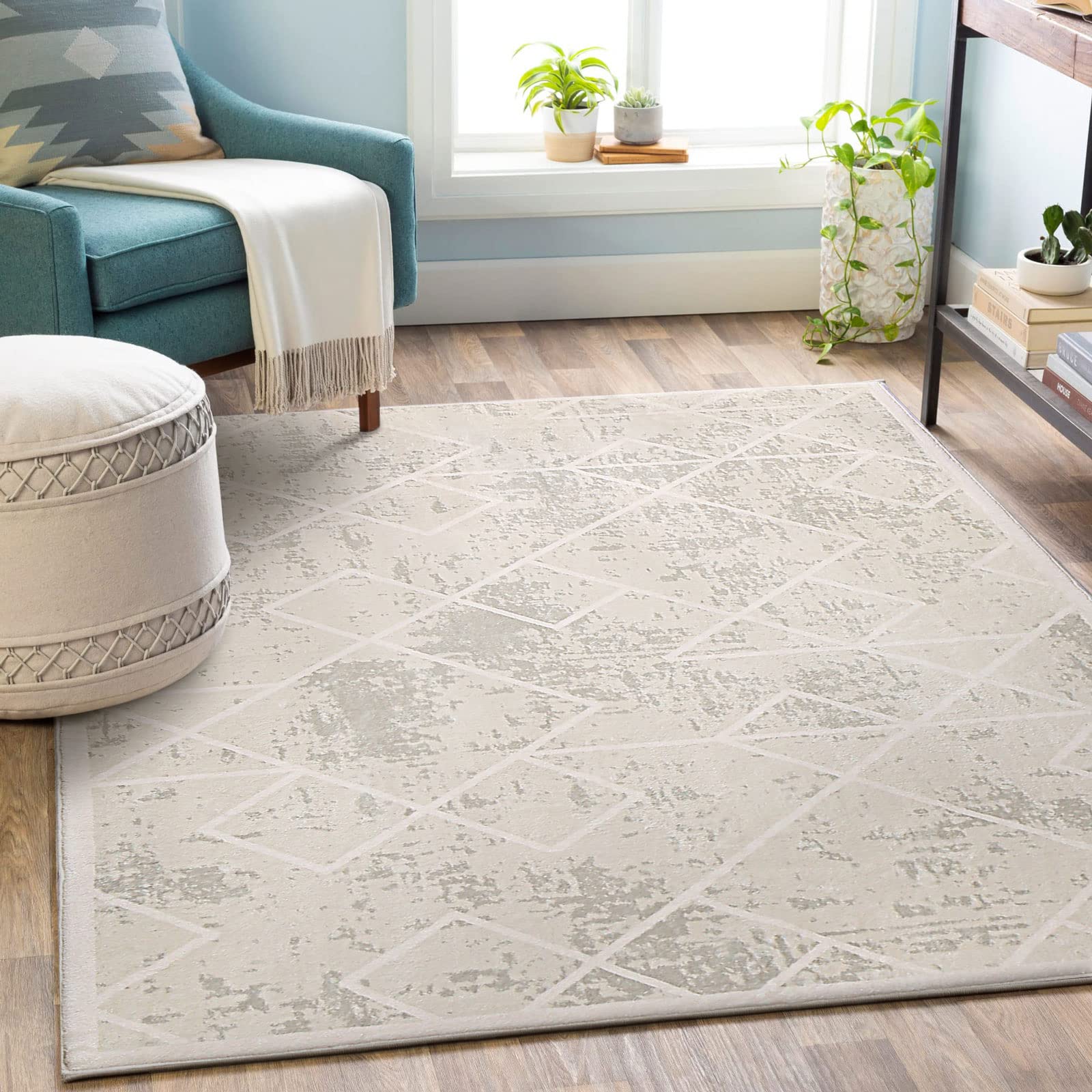 Leesentec Tappeto Soggiorno Tappeto Salotto Moderno Tappeti Pelo Corto per Camera da Letto Geometrico Tappeti Salotto Tappeto Antiscivolo beige (Bianco Avorio, 80 * 120cm)