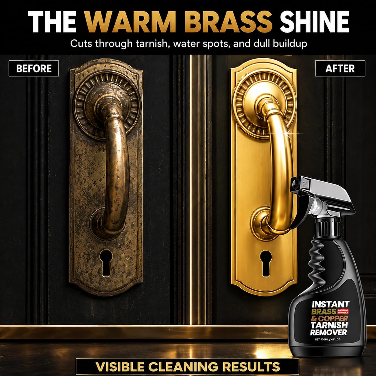 Instant Brass Tarnish Remover Spray,Instant Brass & Copper Tarnosh Remover, Brasses Cleaner And Polish, Copper Cleaner For Pots And Pans(4 Fl Oz)
