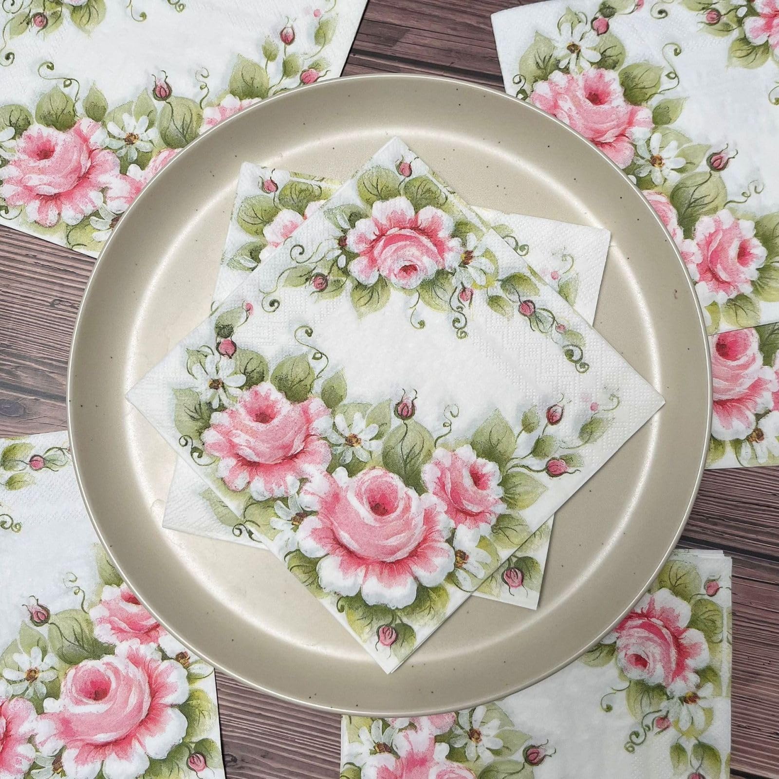 Serviette Papier Anniversaire Rose Vert Imprimer Serviette de Table Mariage Serviettes Papier Jetables Cocktail Serviettes de Table en Tissu pour Partys Cocktail Mariage Toilette 20 Paquet(33x33cm)