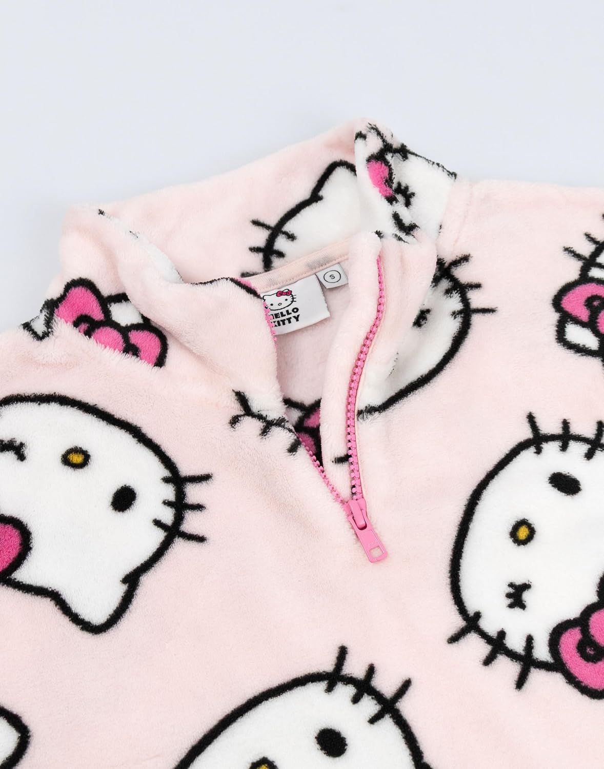 Hello Kitty Womens Pink Jumper | Funnel Neck, Long Sleeve Fleece Top with Zipper | Casual Wear for Everyday Use