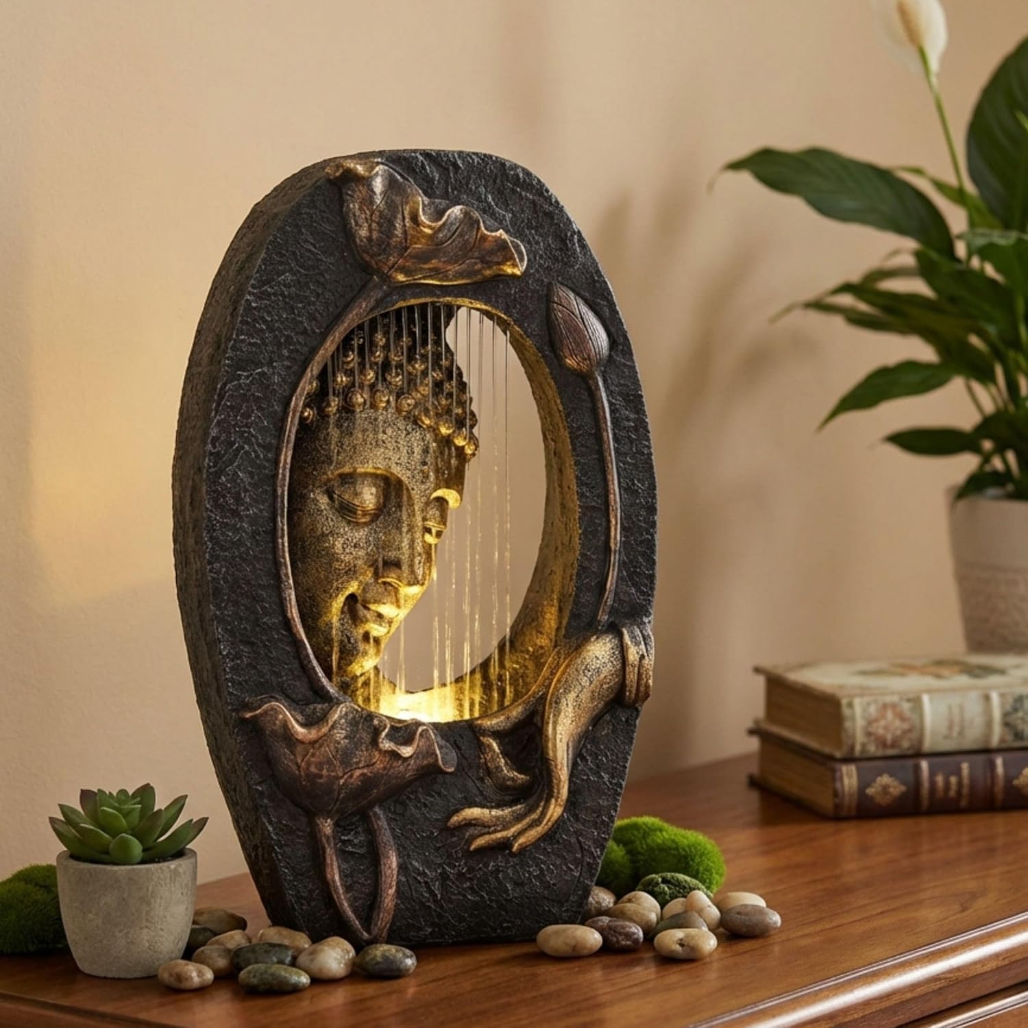 teresa's collections water fountain outdoor with led light and pump for garden decor,floor buddha statue resin with waterfalls,tall zen garden statues for yard decor housewarming gifts for mom 19.3" large