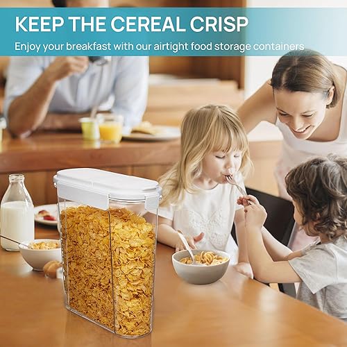Miniatura 6 de Vtopmart Juego de recipientes para cereales, 3 recipientes herméticos de almacenamiento de alimentos con tapas abatibles, dispensador organizador de