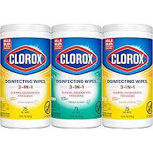 Clorox Disinfecting Cleaning Wipes for Spring Cleaning &amp; Allergy Season, Bleach Free, Fresh Scent and Crisp Lemon, 75 Count Each, Pack of 3