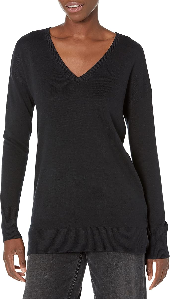 Amazon Essentials Women's Lightweight V-Neck Tunic Sweater, Long Sleeve, Ribbed (Available in Plus Size)