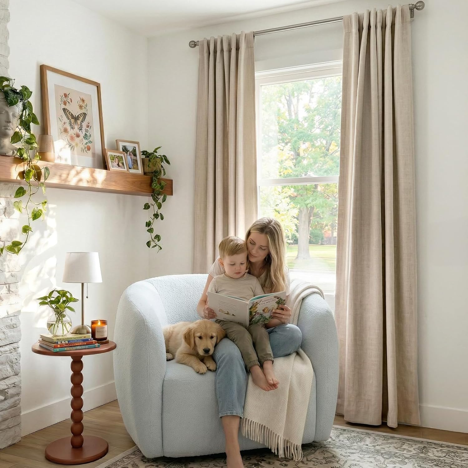 100% Blackout Shield Linen Blackout Curtains for Bedroom 84 Inches Long, Back Tab/Rod Pocket Living Room Drapes, Thermal Insulated Blackout Curtains 2 Panels Set, 50" W x 84" L, NaturalFlax thumbnail