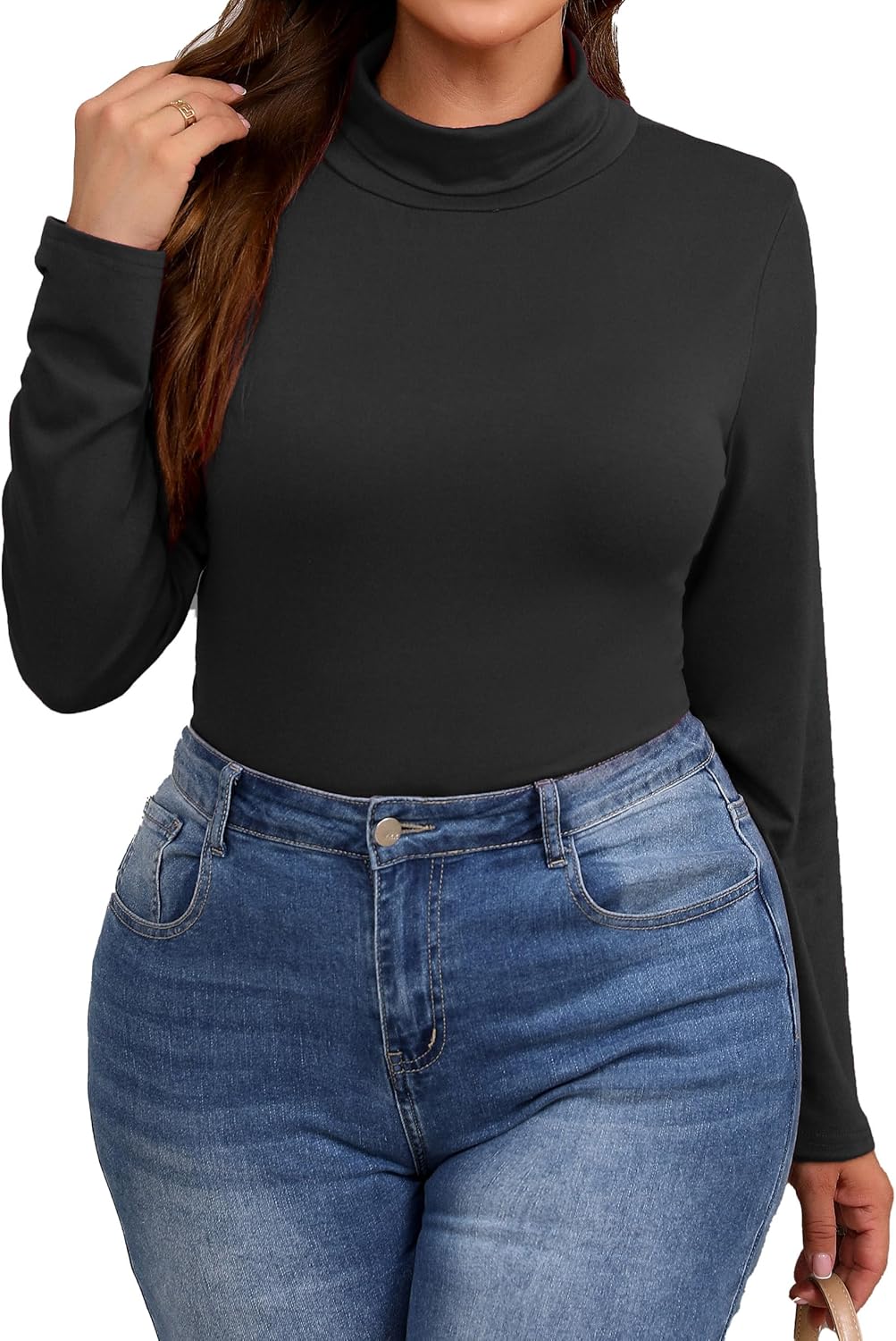 Plus Size Turtleneck Shirt Women Long Sleeve Slim Fit Mock Neck Bodycon Tops - Image 3