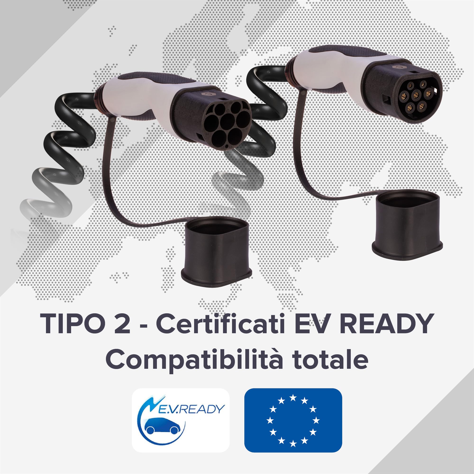 POLY POOL - PP2855 Caricabatterie Auto Elettrica - Connessione Trifase Cavo 2 a Tipo 2-7,4 KW - Cavo Caricabatterie Auto Elettrica 32 Ampere - Cavo 4 metri Spiralato