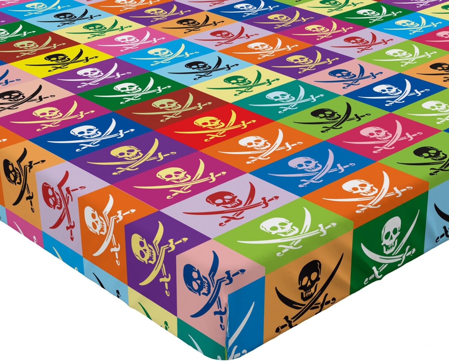 Ambesonne Colorful 2 Pack Fitted Sheet, Pirate Flags Deisgn, Bed Cover All-Round Elastic Deep Pockets 2 Pieces, Package Contains 2 Queen Size Fitted Sheets, Multicolor