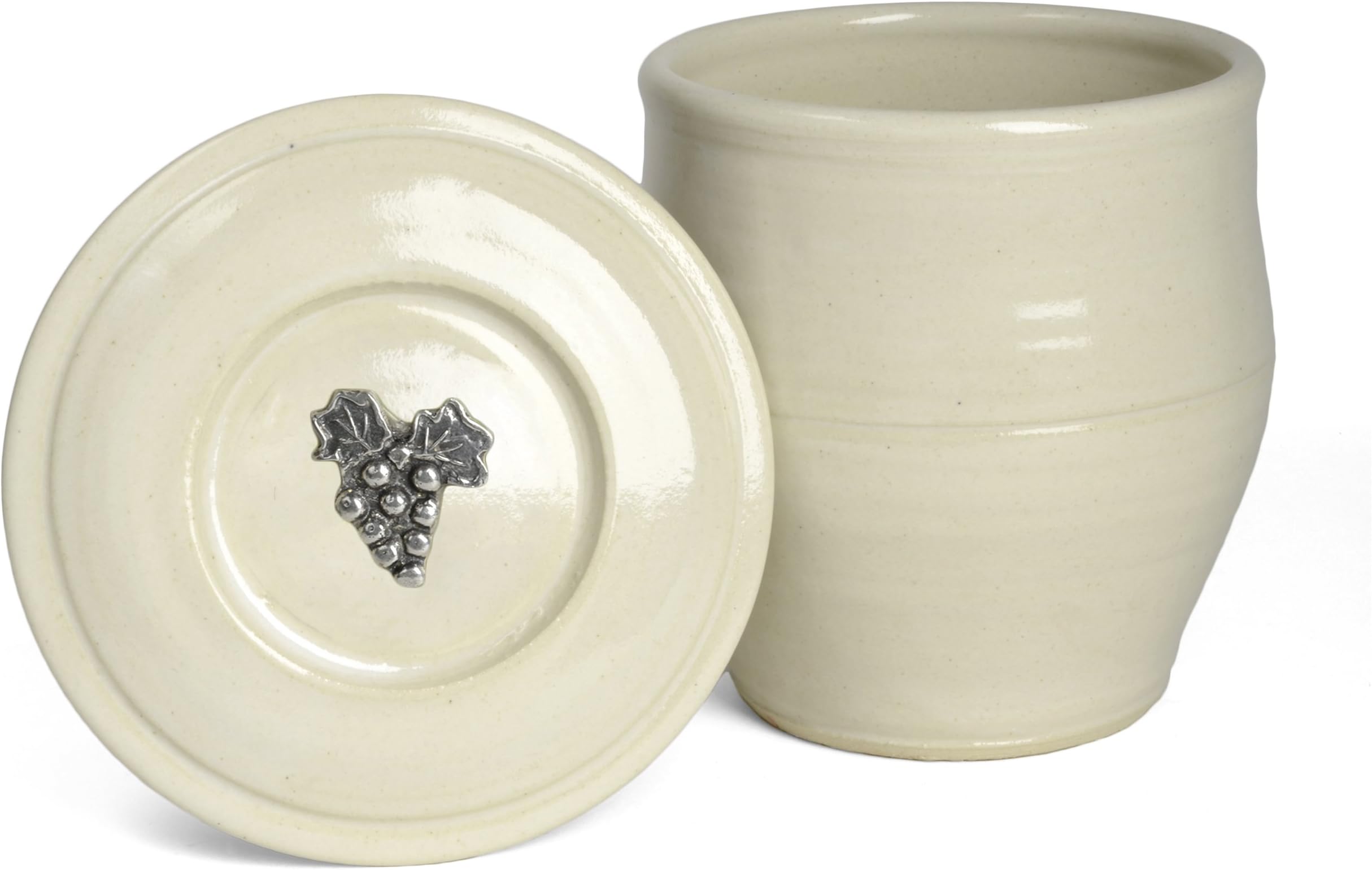 Oregon Stoneware Studio Handmade French Butter Keeper with Vineyard Pewter Medallion, Whipping Cream