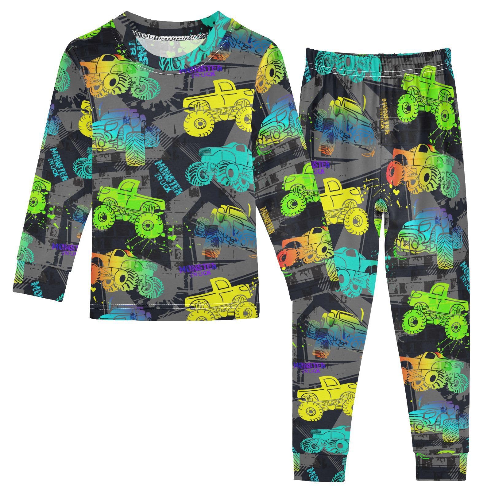 JHKKU Monster Truck Pajamas Set Cotton 2 Piece Soft Comfy Pjs Long Sleeve Lounge Sleepwear 5T