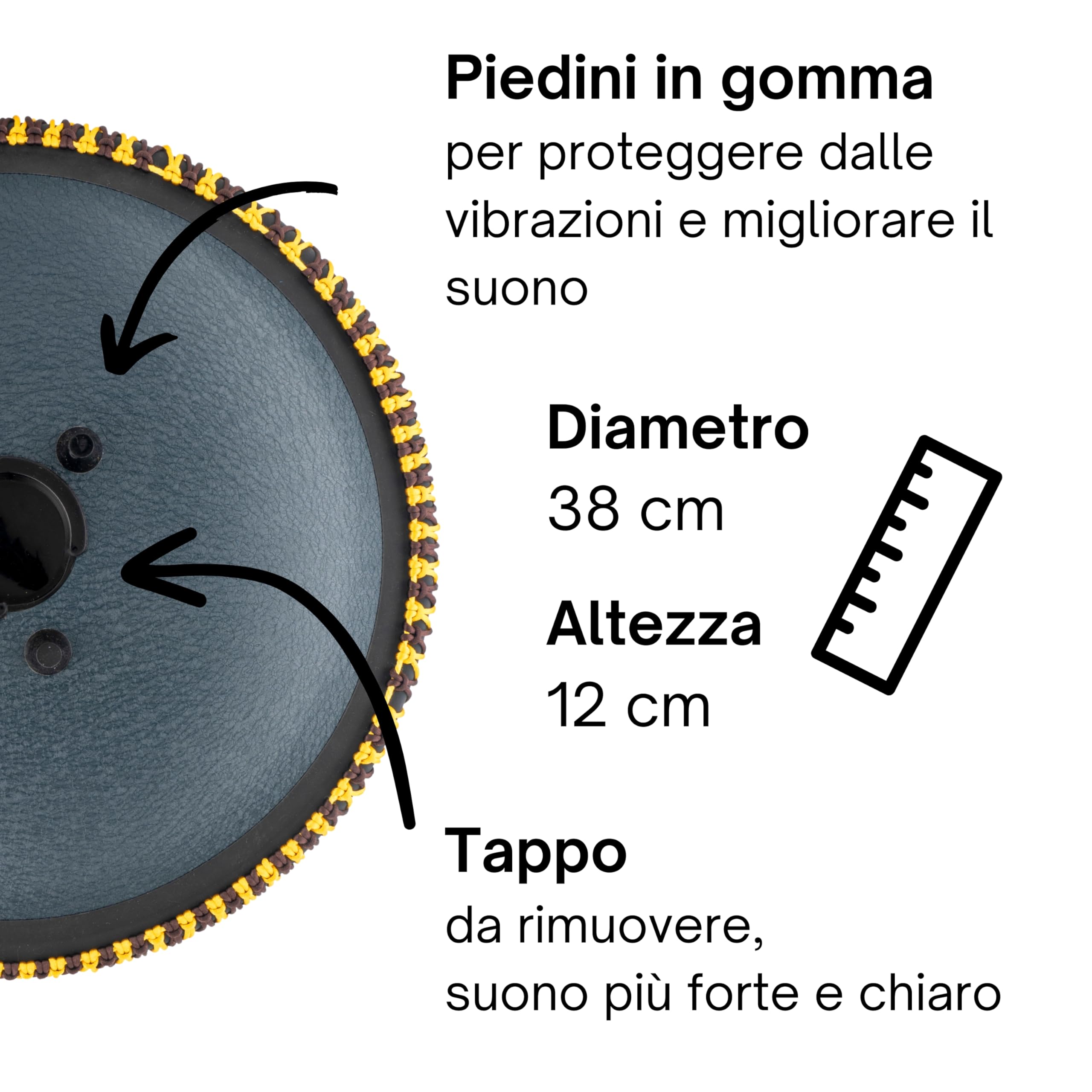tamburo a lingua d'acciaio 'Exclusive' in Do Maggiore, oro - 38 cm con 14 note - steel tongue drum con canzoniere, mazzuoli, fingersticks e borsa da trasporto. (Blu scuro)