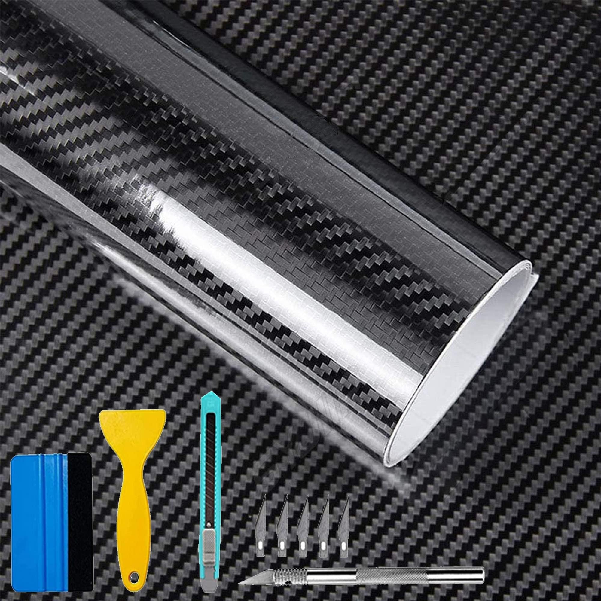 Lypumso Carbon Fiber Vinyl Wrap 6D Gloss Black, Self Adhesive Car Wrap Film with Air Release Technology, Automotive DIY Vinyl Sticker for Car Motorcycle Interior Exterior, 1ft x 10ft with Tool Kits