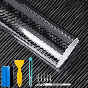 Lypumso Carbon Fiber Vinyl Wrap 6D Gloss Black, Self Adhesive Car Wrap Film with Air Release Technology, Automotive DIY Vinyl Sticker for Car Motorcycle Interior Exterior, 1ft x 10ft with Tool Kits
