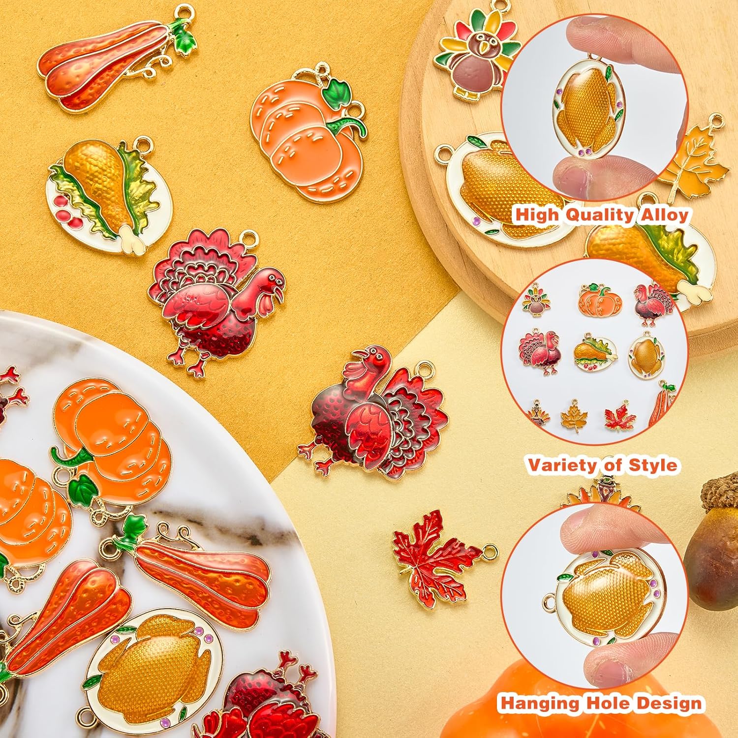 40Pcs 10 Styles Thanksgiving Day Fall Charms for Jewelry Making Maple Leaf Turkey Pumpkin Charms Alloy Enamel Pendants for DIY Necklace Bracelet Earrings Jewelry Accessories - Image 4