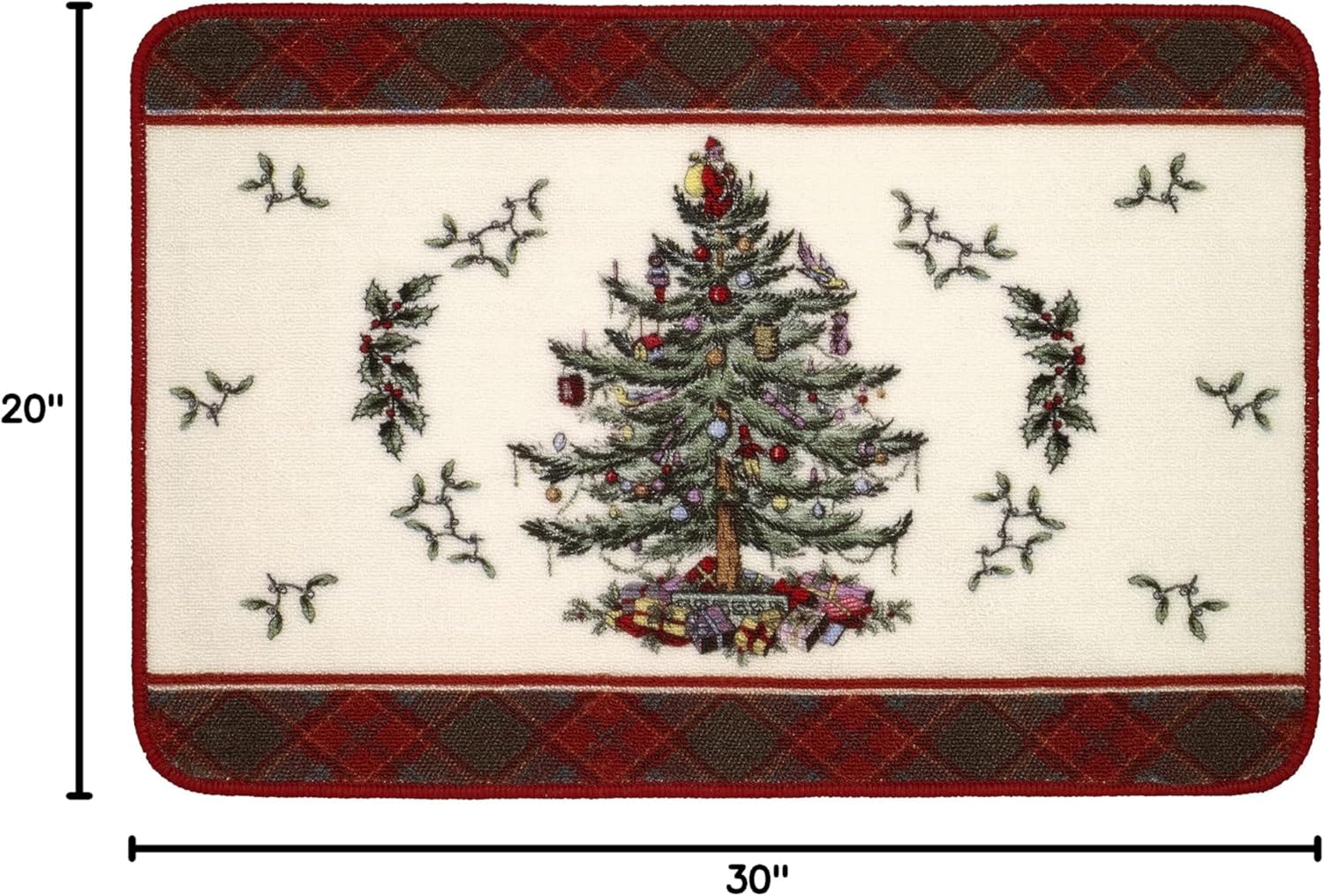 Spode - Bath Mat, Cotton Bath Rug, Holiday Bathroom Decor Christmas Tree Tartan Collection
