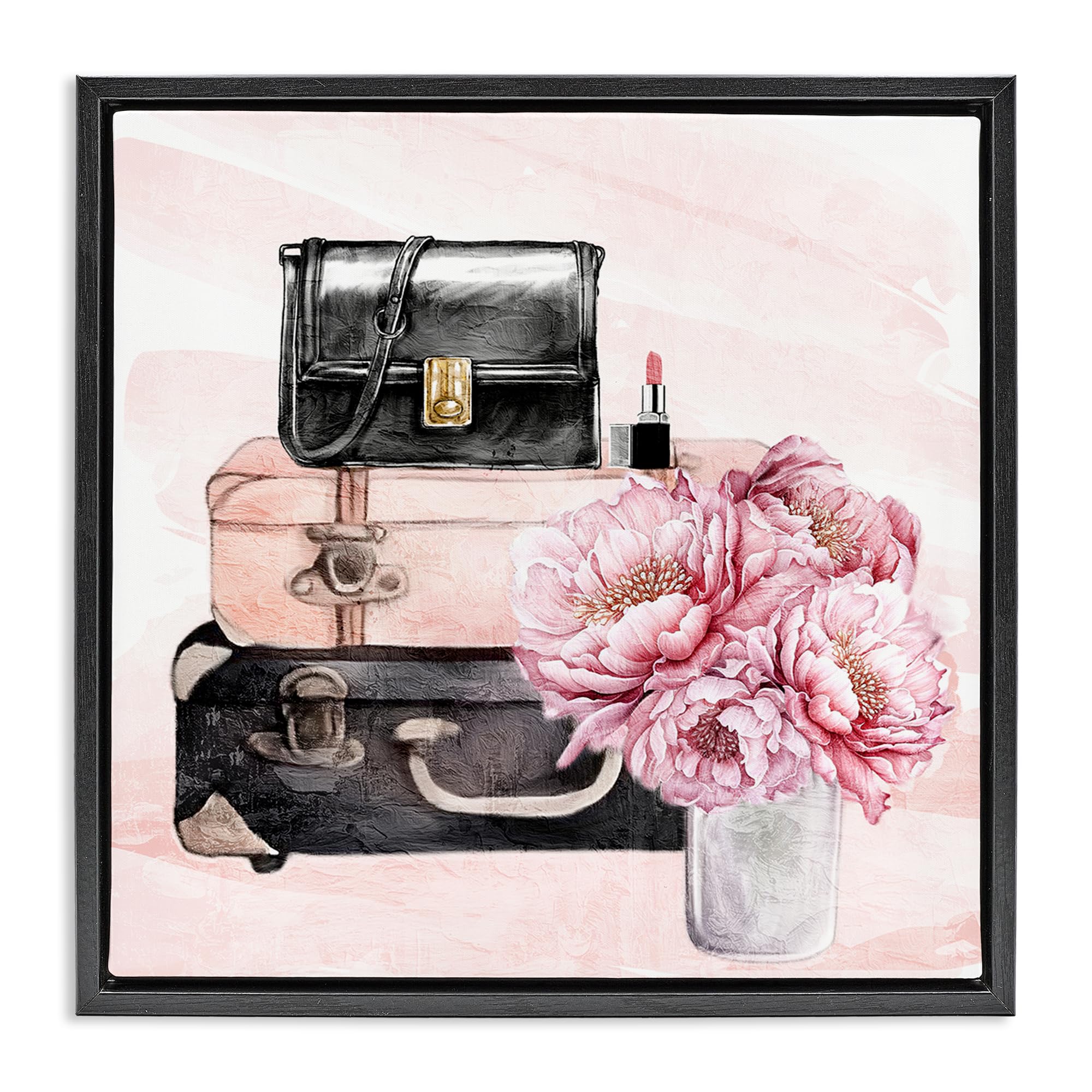 Stupell Industries Jet Black (Matte) 'Glam Time Stacked Bags'| Floating Frame Canvas Art