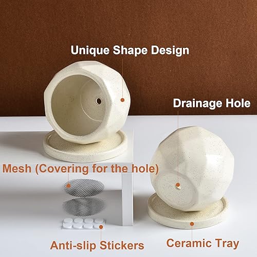 Miniatura 2 de ANTISS HOME Macetas para suculentas maceta de cerámica para suculentas con drenaje 2 unidades maceta pequeña caqui moteada mini maceta suculenta de