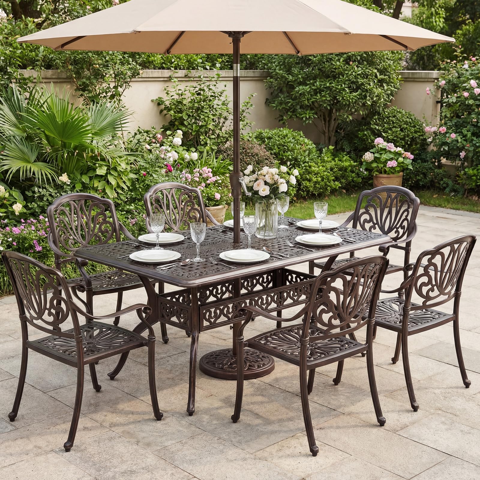 COSTWAY Table de Jardin en Fonte Aluminium, 150 x 90 x 73 CM