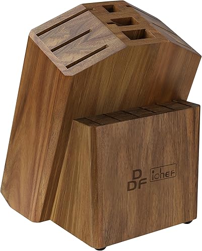 DDF IohEF Bloque universal para cuchillos de 15 ranuras, bloque de cuchillos de madera de acacia sin cuchillos, bloque de almacenamiento de