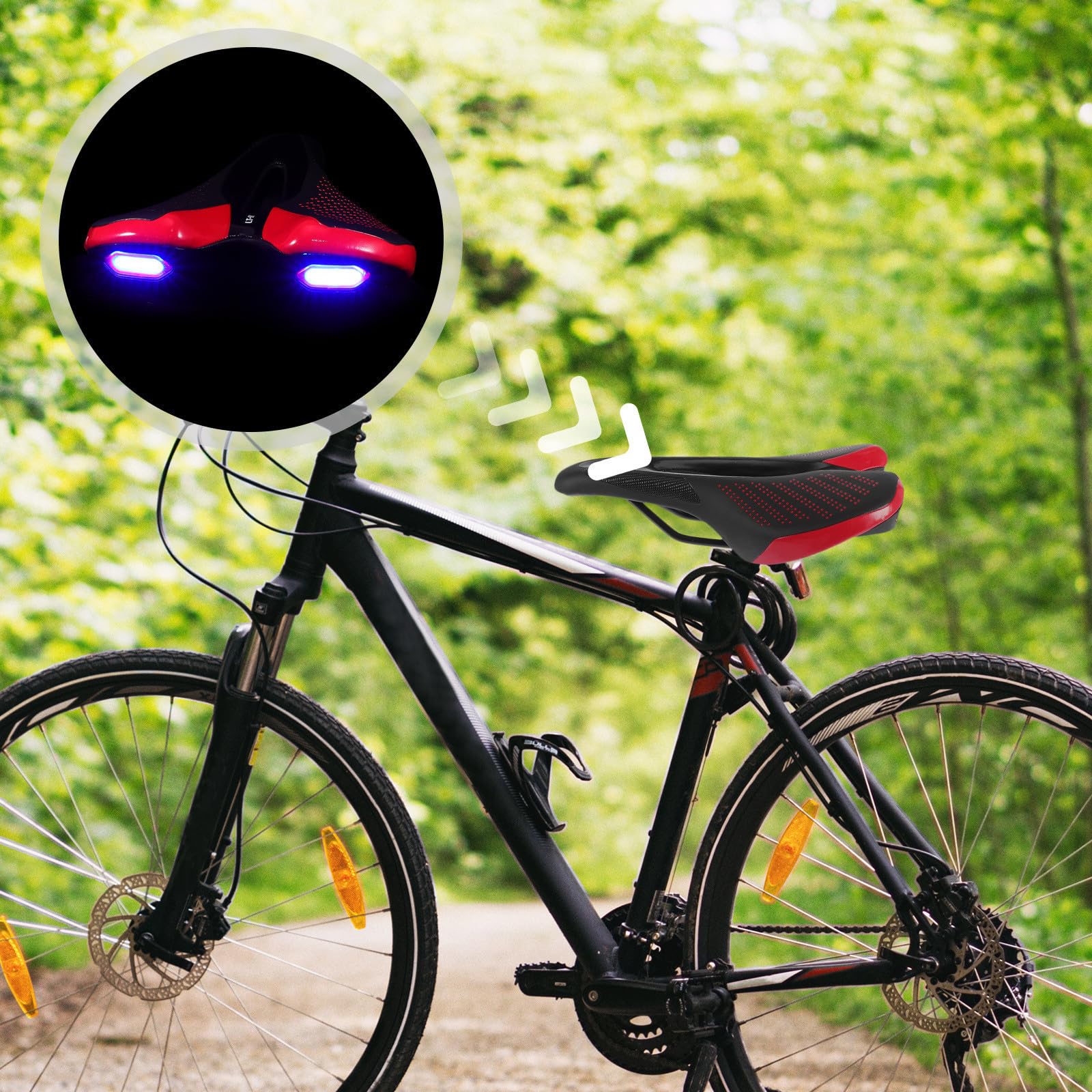 Sillín Cómodo de Bicicleta de Montaña con Luz Trasera PU Negro