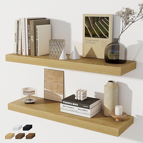 Miniatura 39 de Estantes flotantes para pared, juego de 2 estantes flotantes de 28 pulgadas, estante de madera rústica montado en la pared para baño, sala de estar,