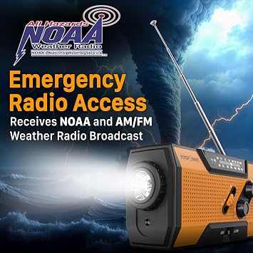 FosPower NOAA Emergency Weather Radio A1 7400mWh Solar Hand Crank (Orange)