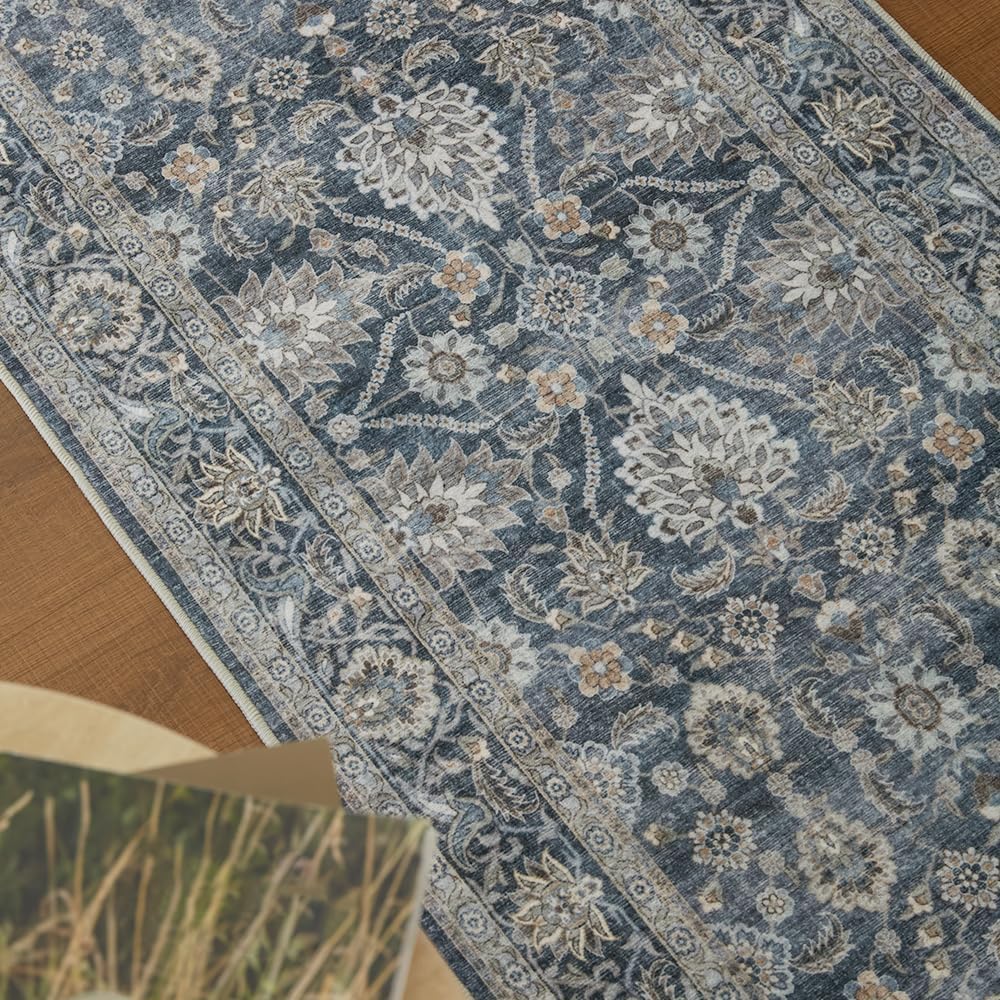 2'x3' Vintage Grey Blue Rug, Washable Non-Slip Non-Shed Decor Carpet image 2