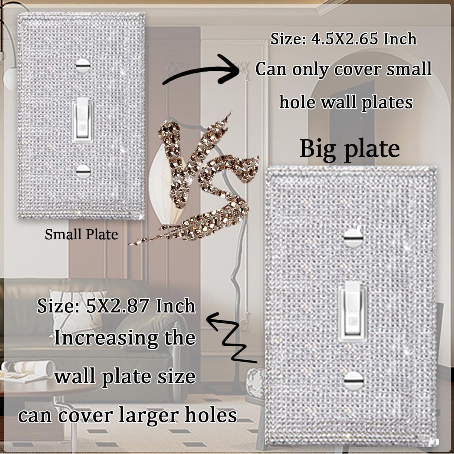 Gaocai Shiny Rhinestone Switch Plates & Outlet Covers - 4.8" X 3.14" Wall Plate Outlet Covers - Decorative Light Switch Cover