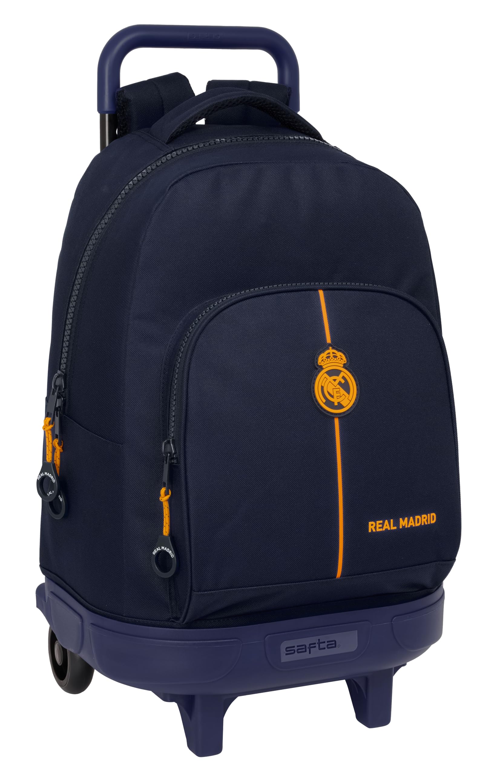SAFTA Real Madrid 2ª EQUIPACIÓN 24/25 - Mochila Grande con Ruedas, Compacta, Extraíble, Ideal para Niños de Diferentes Edades, Cómoda y Versátil, Calidad y Resistencia, 33x22x45 cm, Color Azul Marino