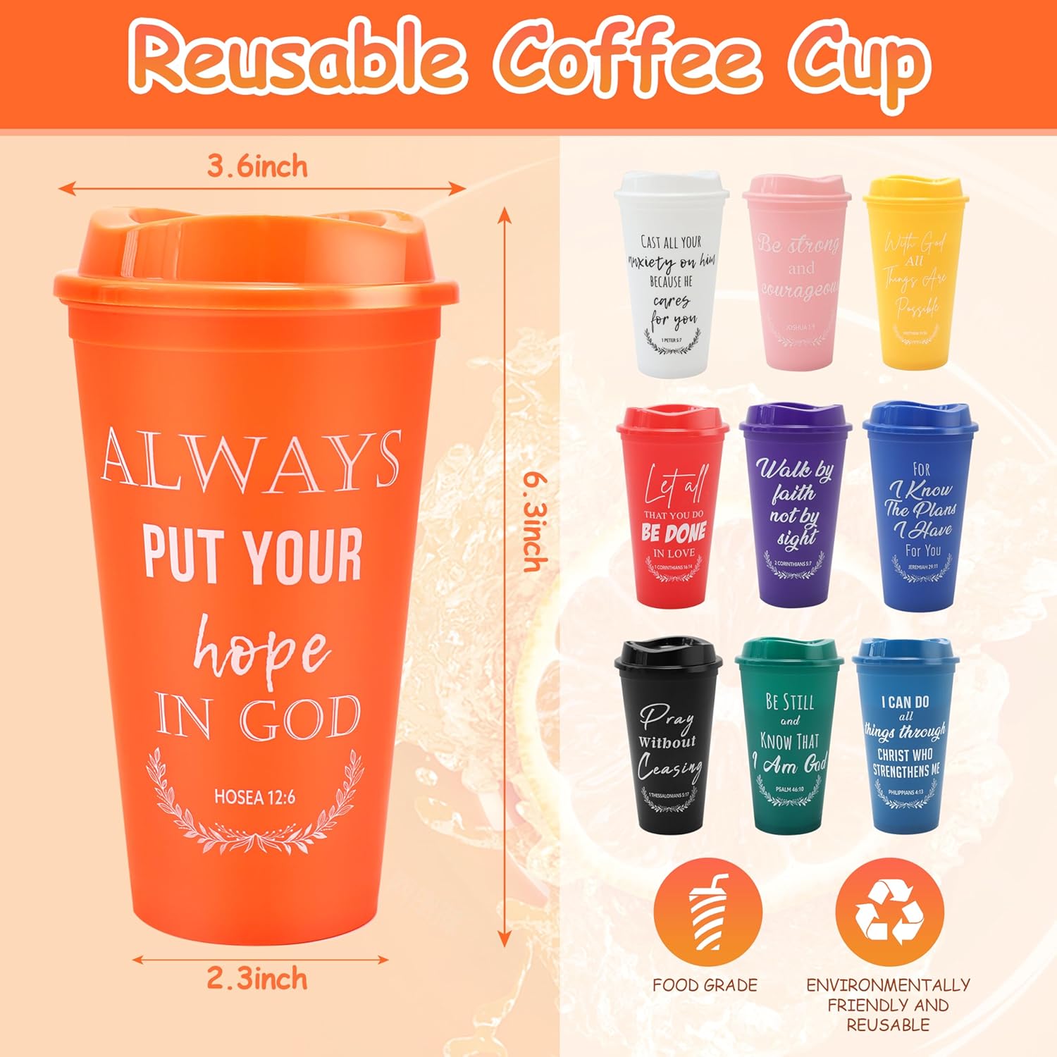 20 Pack Christian Gift Bulk Reusable Christian Coffee Mugs 16 oz Colorful Bible Verse Plastic Tumblers with Lids Travel Coffee Cup for Cold Drinks Bulk Religious Gifts for Men Women (colorful) - Image 2