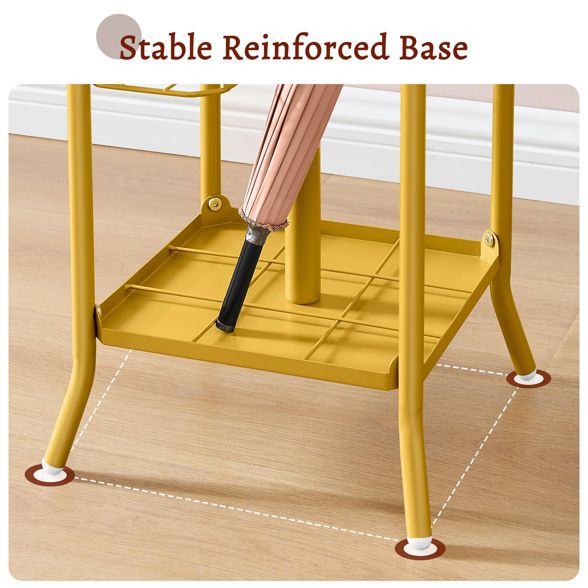 FAVOOSTY Garderobenständer mit Schirmständer, Kleiderständer mit 12 Hooks, Jackenständer Stehend, Coat Rack, Garderobe ständer für Wohnzimmer, Schlafzimmer Weiß (Gold)