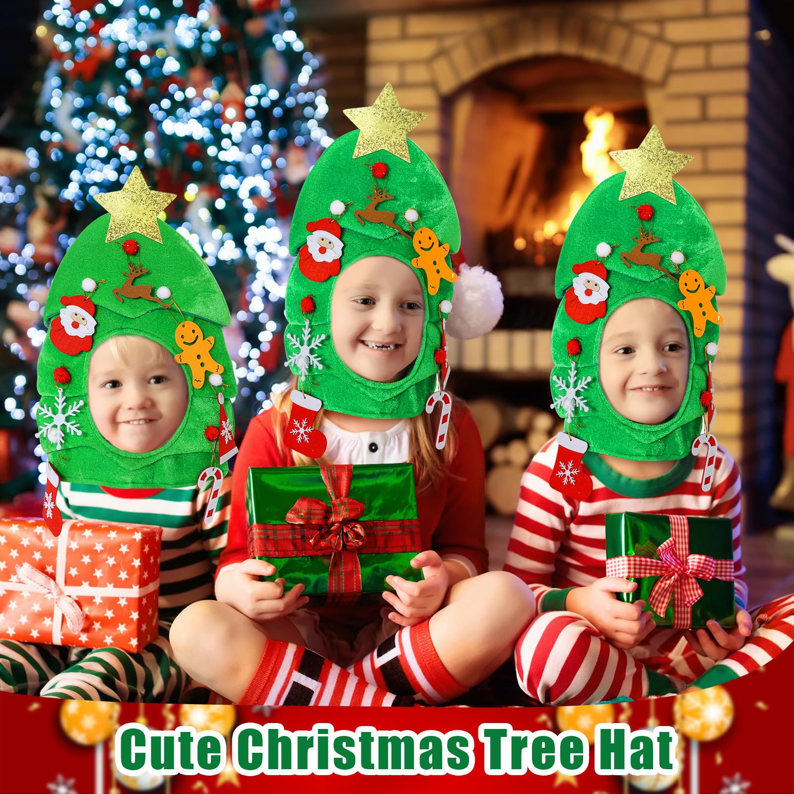 Christmas Tree Hat with 7PCS Felt Christmas Tree Ornaments Set, Funny Christmas Hats Christmas Party Hats - Image 4