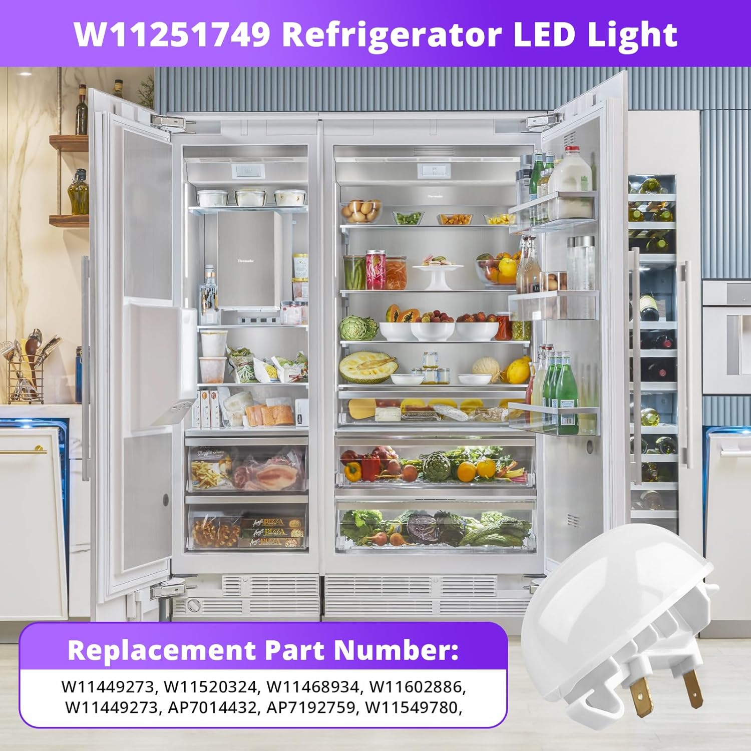 W11251749 W11602886 Refrigerator LED Freezer Light Bulb Replacement for Whirlpool Kenmore Amana Refrigerator Led Freezer Light W11520324 W11449273 AP7192759 AP6986570 W11468934 W11549780 AP7014432