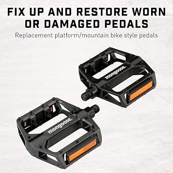 Mongoose Mountain Bike Pedals, Black, Set of 2, Lightweight and Durable Alloy Stands Up to Tough Riding, with Reflectors, Fits 1/2 or 9/16 Cranks, Easy Installation, Replacement Bike Pedals