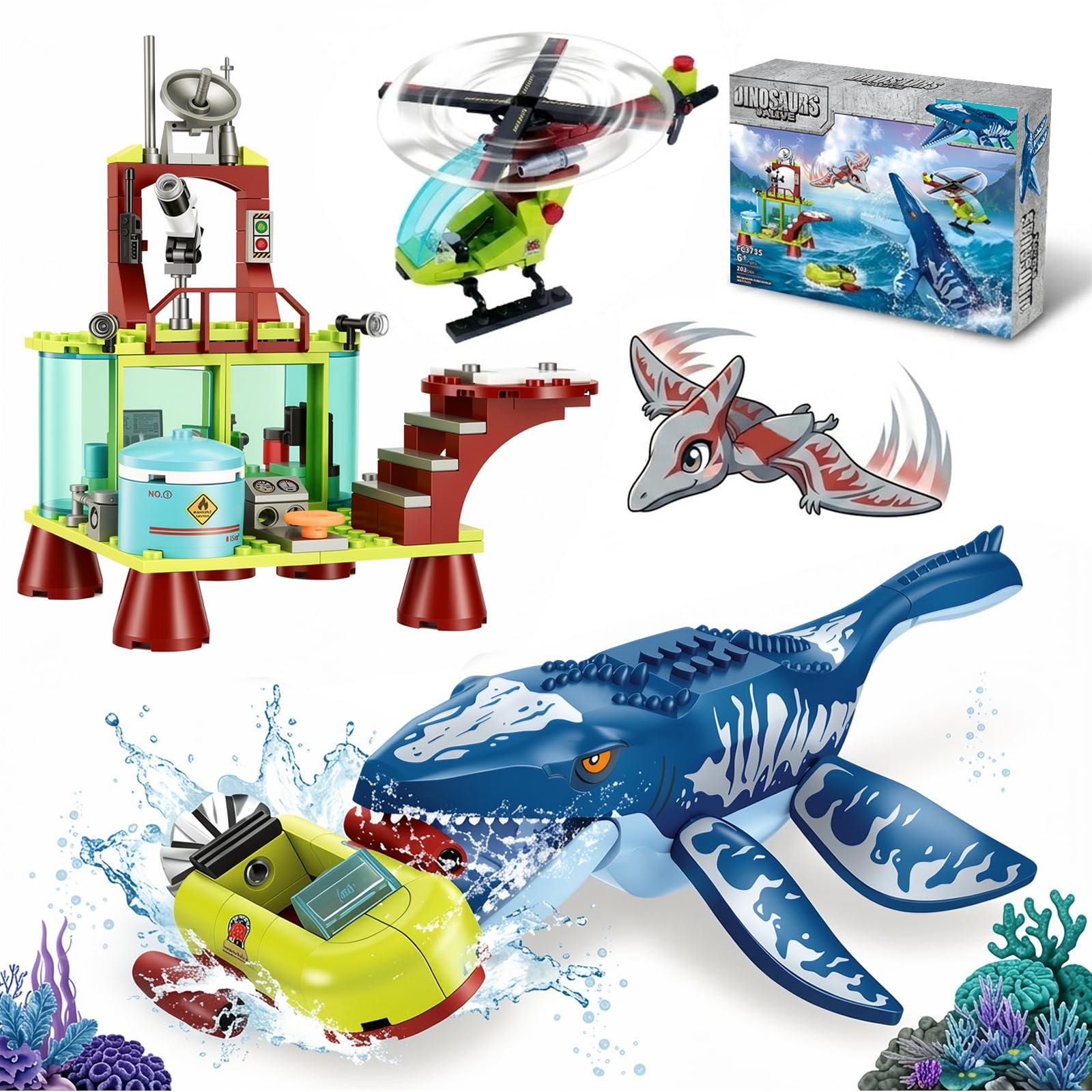 Mosasaurus Ocean Dinosaur Building Set, Compatible with LEGO dino, 203PCS