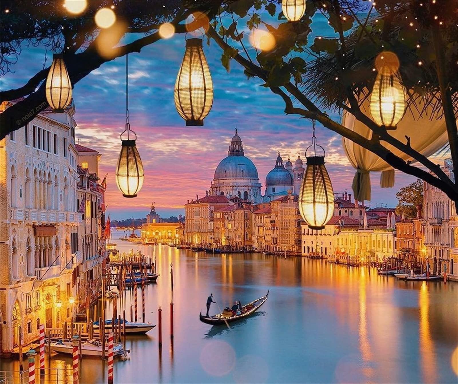 WOWDECOR Paint by Numbers Kits for Adults Kids, Diy Oil Painting - Light Lamp City Landscape 16x20 inch (Framed)