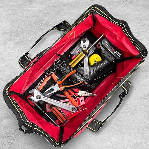 Miniatura 4 de Paquete de 3 bolsas de herramientas con base dura resistente al agua, organizador grande, bolsa de herramientas resistente, múltiples bolsillos,