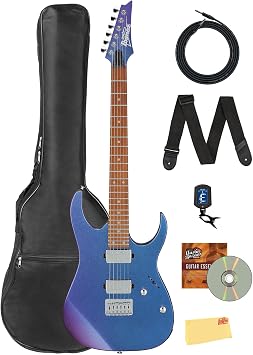 Ibanez GRG121SP RG GIO Electric Guitar - Blue Metal Chameleon Bundle with Gig Bag, Tuner, Strap, Cable, Austin Bazaar Instructional DVD, and Polishing Cloth