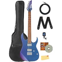 Ibanez GRG121SP RG GIO Electric Guitar - Blue Metal Chameleon Bundle with Gig Bag, Tuner, Strap, Cable, Austin Bazaar Instructional DVD, and Polishing Cloth