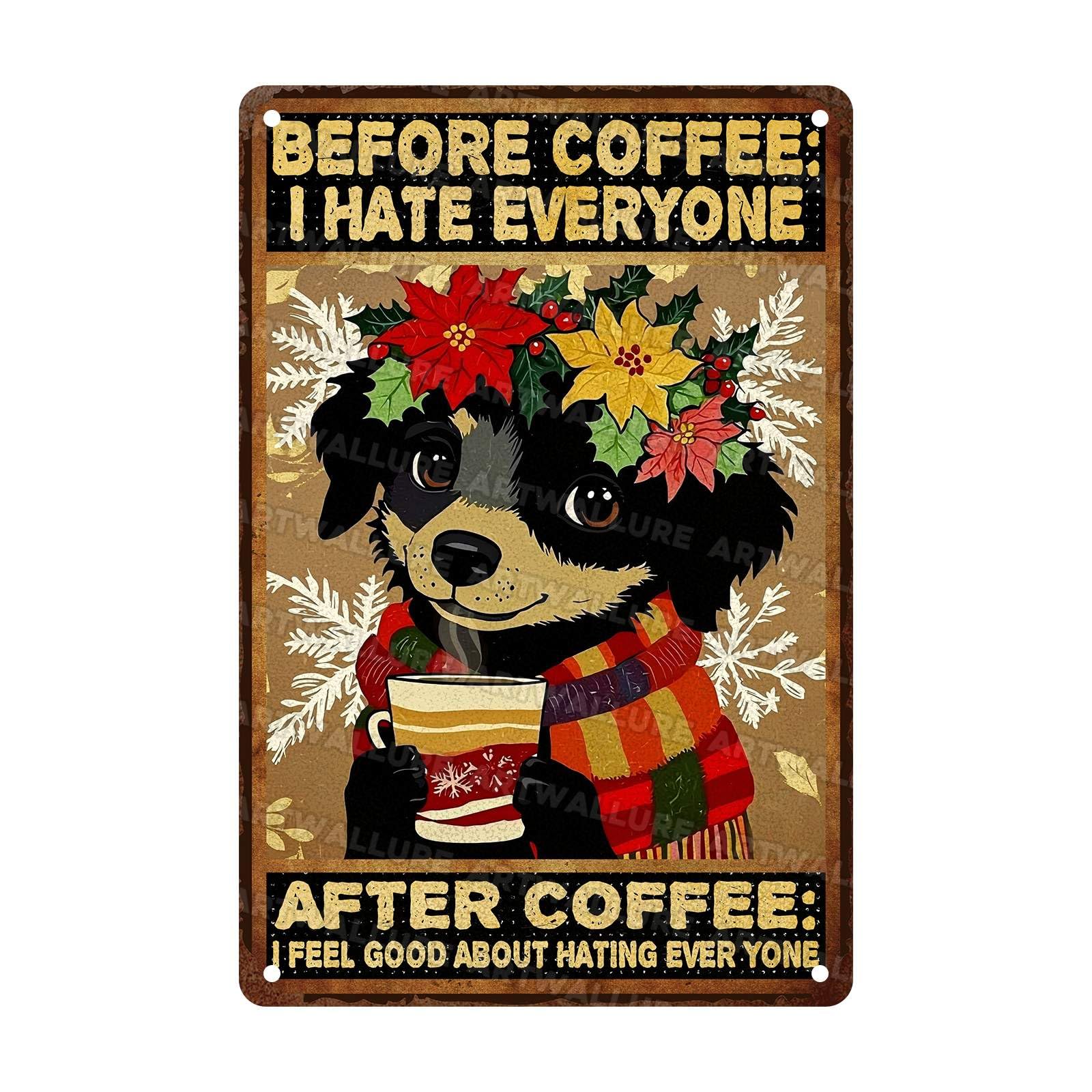 Dog Vintage Tin Sign Dog Before & After Coffee Funny Metal Sign Wall Decor Rustic Kitchen Wall Decor Sign for Home 8x12Inch