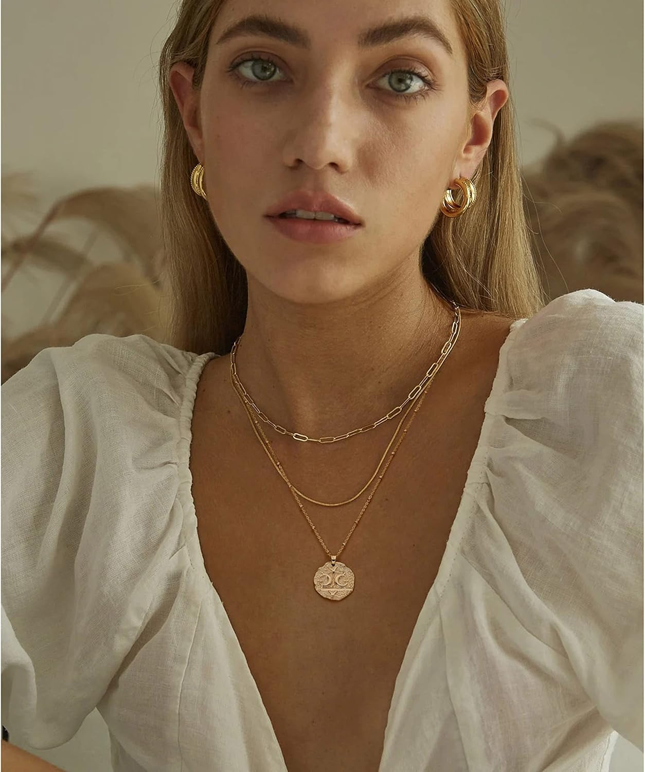 CANEVINKA 18K Gold Plate Coin Pendant Necklace for Women Dainty Compass Sunflower Necklaces Personalized Chain Layered Jewelry - Image 4