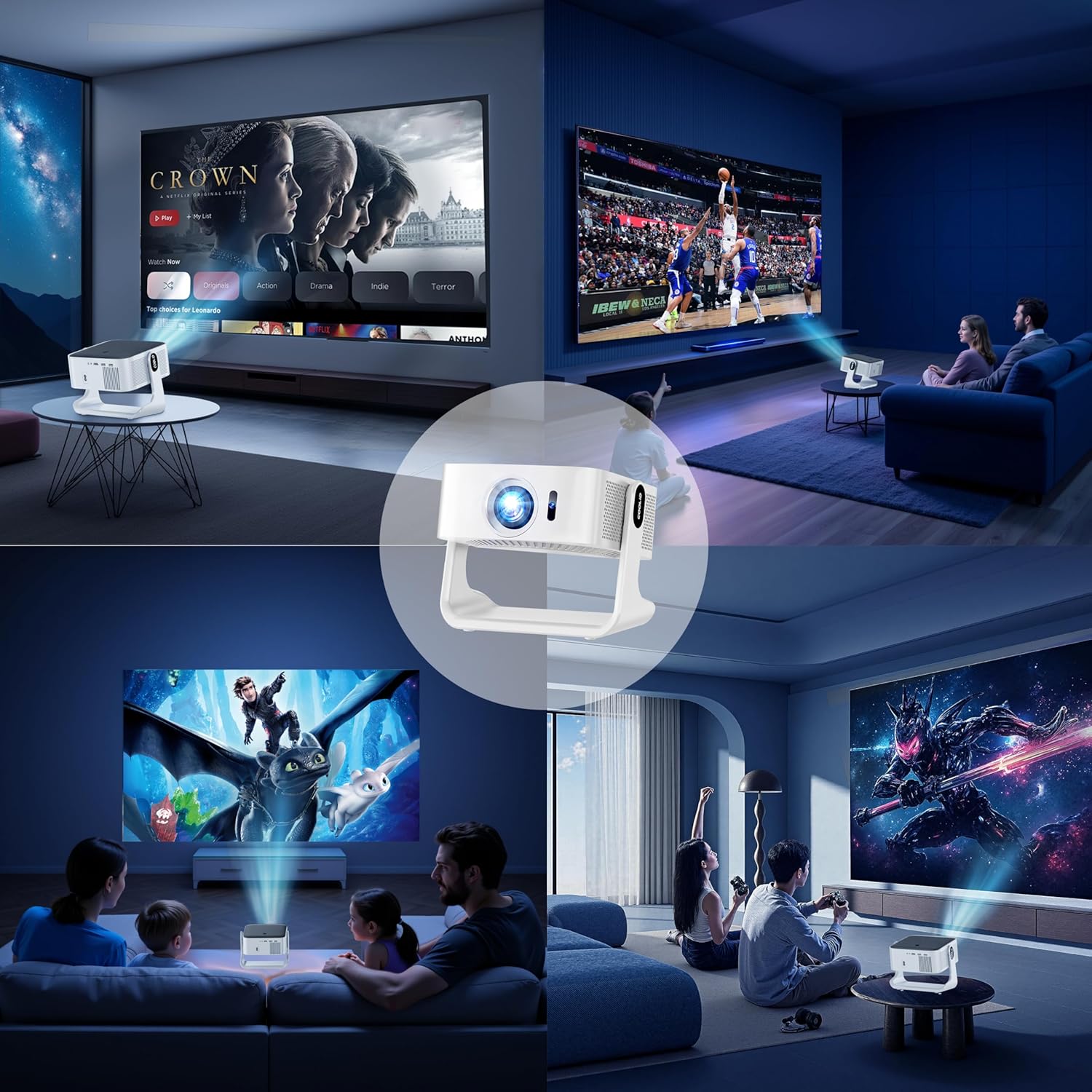 [Compatible with Netflix & Support 4K] 1080P HD Mini Projector Dual Band WiFi6 5G and BT 5.4 Auto Focus & Obstacle Avoidance Portable Outdoor Projector, 270° Adjustable Stand for Home Movie - White - Image 9