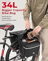 Vista 2 de KEMIMOTO - Bolsa para bicicleta alforja con cubierta anti-lluvia, bolsa de sillín de bicicleta impermeable de 34L para almacenamiento de bolsas